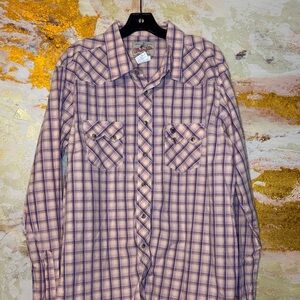 Wrangler Pink/Purple/Peach Plaid Pearl Snap Western Shirt XL
